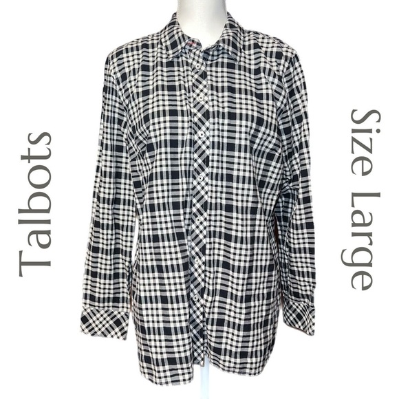 Talbots - Pencil Plaid Button Front Shirt - Size Large - Picture 2 of 7